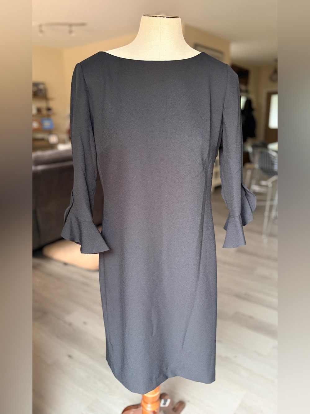 Karl Lagerfeld Paris Black Tulip Bell Sleeve Sheath Dress Size 12.
